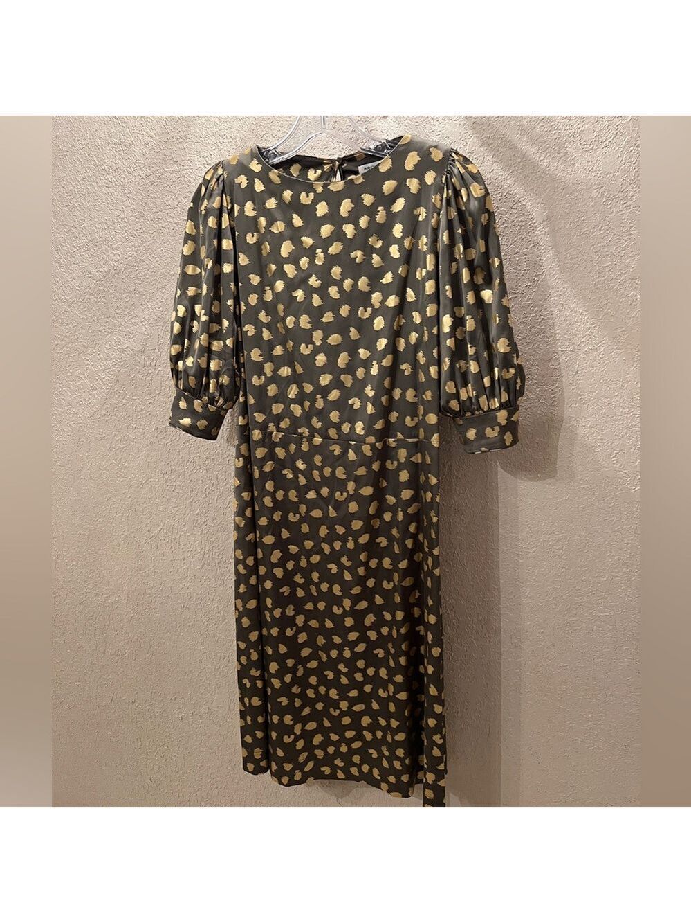 Manoush Paris EUC Metallic Gold Animal Print Midi Dress FR 38 (US 6)